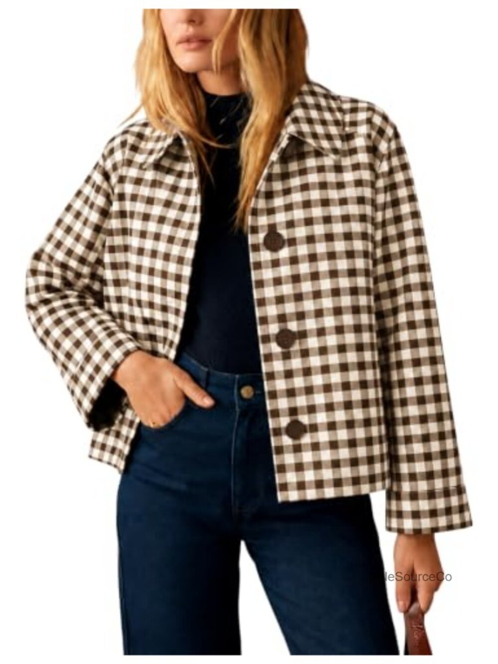 Women's Plaid Trench Jacket Button Down Lightweight Windproof Casual